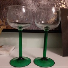 Pair of French Luminarc White wine green stem hock glass 150 ml - 16 cm