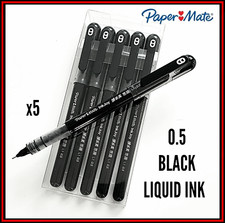 Papermate pens x 5 Papermate inkjoy Rollerball Pens Black Ink Fine Nib 0.5mm