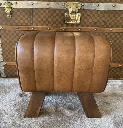 Brown leather stool - stool, /