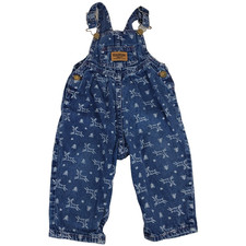 Vtg Oshkosh Vestbak Denim Overalls Sz 12M Christmas Trees Reindeer Snow