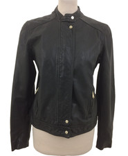 Massimo Dutti Women's Jacket Size L Black Shell 100% Leather Zip Pockets New F1