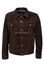 Mens Trucker Jacket Brown American Western Top Genuine Suede Leather Jacket 1280