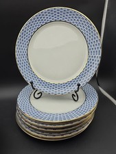 6x Vintage Art Deco Blue Soho Pottery Cobridge Salad Dessert Plates 'Basket' 8"