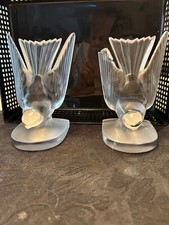 Lalique France Crystal Hirondelle Swallow Bird Sculpture Bookends