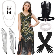 1920s V Neck Green Sequin