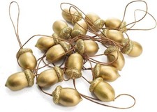 Gisela Graham Gold Glitter Acorns Rustic Christmas Tree Hanging Decorations