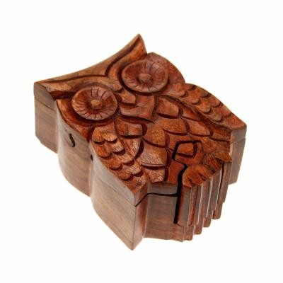 Wooden owl puzzle trinket box - wooden,