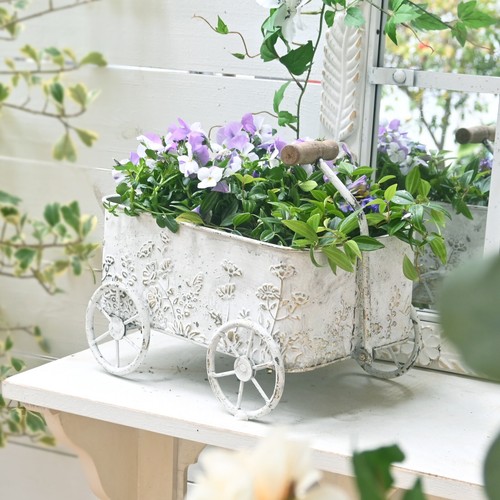 Vintage cart metal planters - metal,
