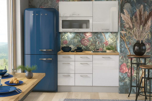 White gloss kitchenette - white, small