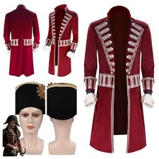 Peter Pan Captain Hook Cosplay Costume Halloween Jacket+Captain Hat Cap fullset