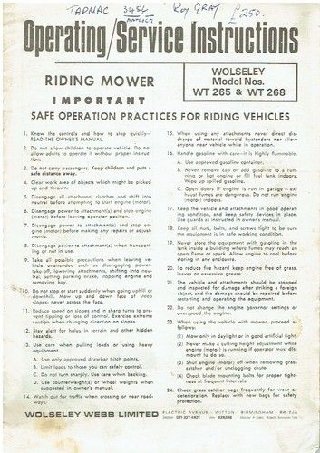 Wolseley webb wt265 wt268 - webb,