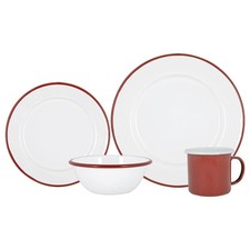 16 Piece White Enamel Dinner