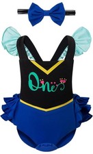 2 pc Baby Girl 1st Birthday Outfit Ruffle Backless Princess Romper