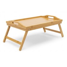 BAMBOO WOOD WOODEN BREAKFAST SERVING LAP TRAY OVER BED TABLE WITH  FOLDING LEGS