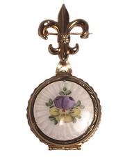 Coro Pegasus Locket 6 Way Family Photos Brooch Fleur-De-Lis Enamel Pansy Vintage