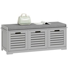 HOMCOM 3-Door Shoe Storage Bench Cushion Seat Slatted Doors, Grey