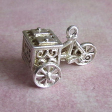 VINTAGE SILVER CHIM MOVING ICE CREAM BICYCLE CHARM