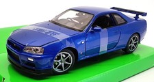 Welly 1/24 Scale Model Car 24108W - Nissan Skyline GT-R (R34) - Blue