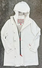 HUNTER Original Women's White Rubberized Waterproof Rain Coat Jacket Mac SMALL