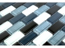 DG/30 Crystal Black, White, Grey Mix Brick Pattern, Glass Mosaic Tile Sheet