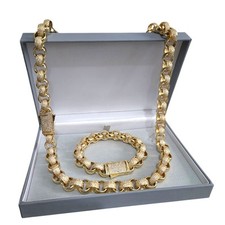 Mens Gold Chain 9ct Gold XP 12mm Full Cz Belcher Set B 9" C 30"