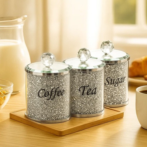 3pcs silver sugar canisters - silver,