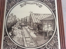 Vintage Dutch Ceramic Pottery Tile Garden Path with Trolley Greenhouses Plants