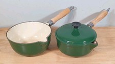 2 Unbranded Enamelled Cast Iron Saucepans Green 17.5cm 19cm