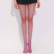 1pair Fishnet Tights High Elastic Mesh Nylon Pantyhose Purple Rose Red Women