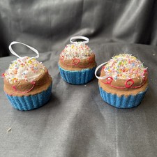 Set Of 3 sparkly Cupcake Christmas Tree Decorations. 