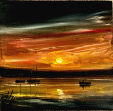 Impressionist seascape sunset oil painting on board