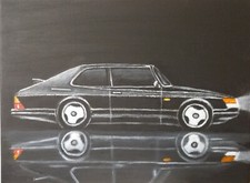 Saab 900 Turbo Classic - Acrylic Painting Original Artwork 16" x 12"