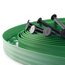 10 - 50 Metre FLEXIBLE GARDEN BORDER GRASS LAWN PATH EDGING WITH PLASTIC PEGS