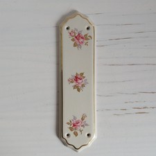 Heatherley Finger Plate Door Push Floral Ceramic White Pink Gold Flowers Roses