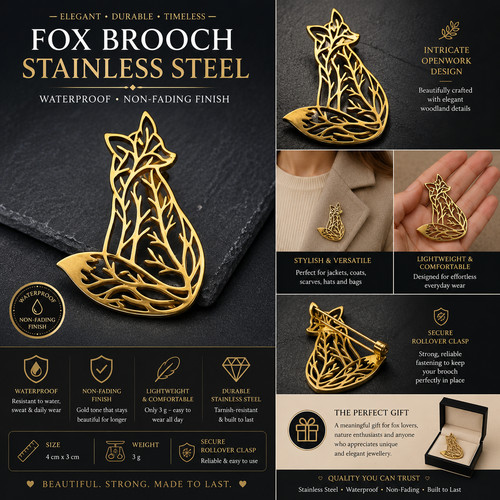 Fox brooch stainless - stainless, steel