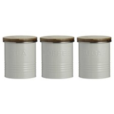 Typhoon Set of 3 Stainless Steel Tea,Coffee& Sugar With lid Canister Storage Jar