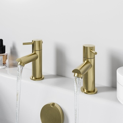 Brushed brass bath pillar - bath, taps
