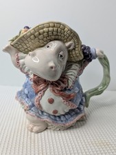 Fitz & Floyd Hippo Pitcher Animated Hippopotamus Vtg 1991 Hand Painted Ceramic