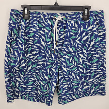 Berkley Jensen Swim Trunks Mens Medium Blue Fish Print Lined Beach Board Shorts