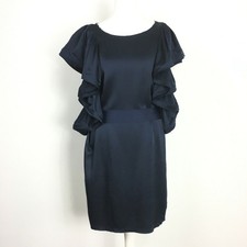 Lanvin H&M UK12 US8 EU38 2010 Hiver Dress Rare Dark Navy Blue Silk Ruffle Sleeve
