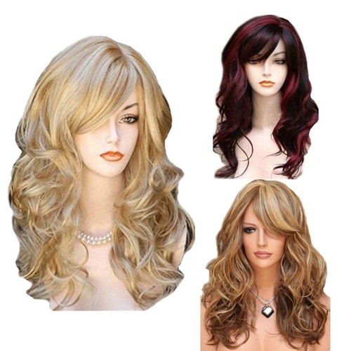 Ladies blonde long curly wigs - long,
