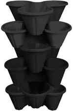 6 x Strawberry Planter Trio Stacking Stackable Garden Plastic Plant Pot Black