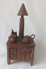 Vintage Miniature Red Clay Pottery Wood Burning Stove + Pots, Teapot, Stove Top