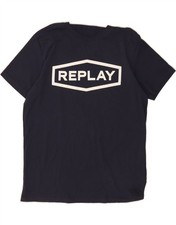 REPLAY Mens Graphic T-Shirt Top Medium Navy Blue Cotton DV02