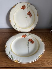Vintage Wood Ivory Ware 2x Dinner Plates CREMONE Hand Painted 1930s, 25 Cm Wide