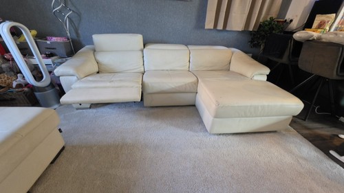 Cream leather corner chaise - leather,