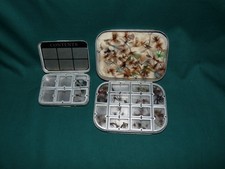 2 vintage  Wheatley dry fly boxes & flies, 12 lid and 6 lids
