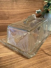 Vintage Art Deco Lidded Butter/Cheese Dish Clear Sherdley Pressed Glass 1950/60s