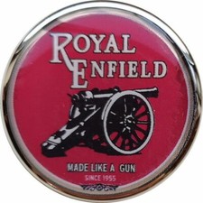 ROYAL ENFIELD MOTORBIKE RED LOGO SILVER COLOUR EDGE BUTTON BADGE