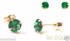 9ct Gold Small Round 5mm Emerald Studs Earrings May Birthstone X'mas GIFT BOX